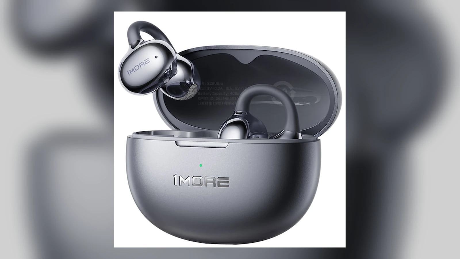 Black 1MORE S20 Ultra clip-on earbuds with charging case
