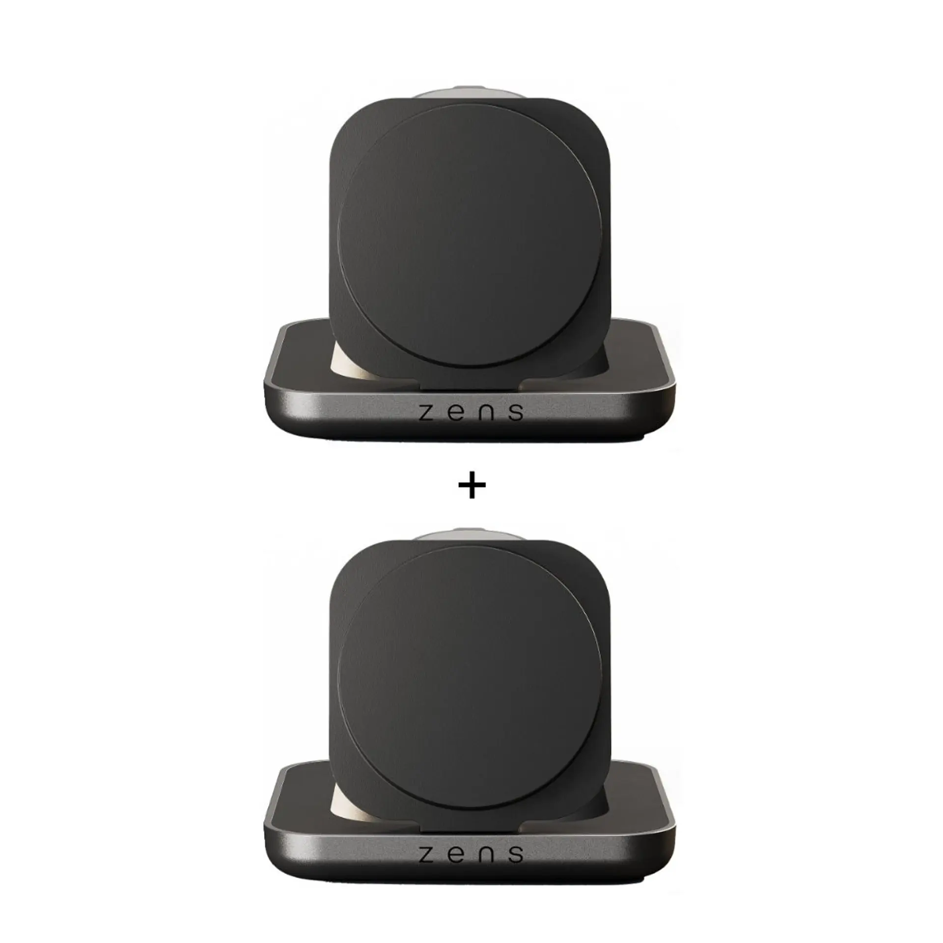 Two black Zens Duo Charger Pro 2 magnetic charging stands shown together