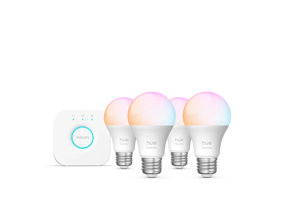 Philips Hue Essential starter kit with four E26 color bulbs and Hue Bridge