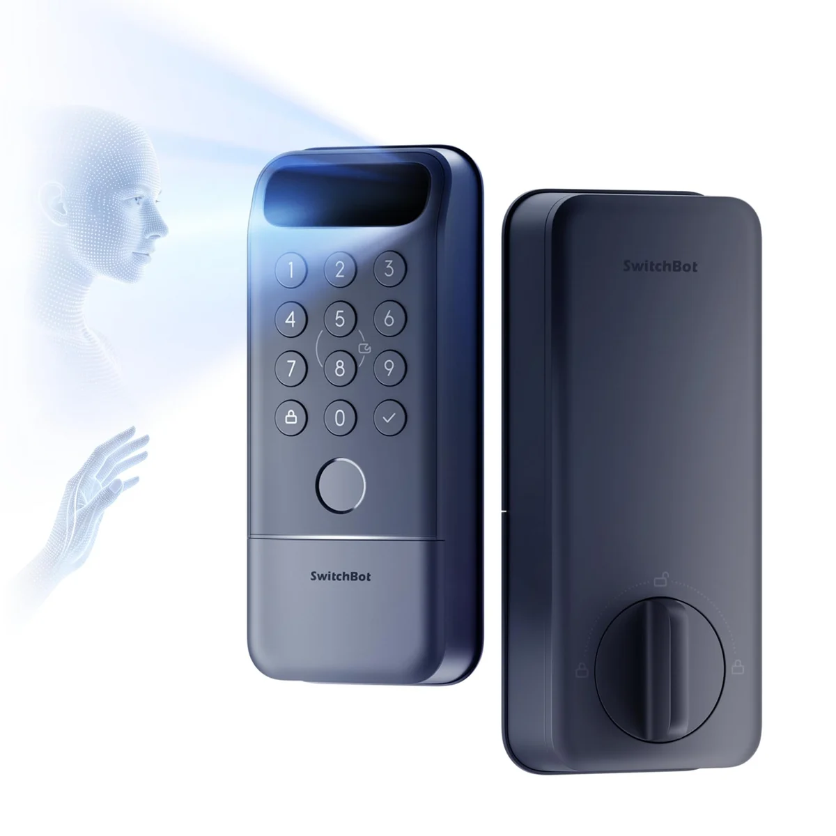 SwitchBot Lock Vision Pro front keypad and interior deadbolt unit